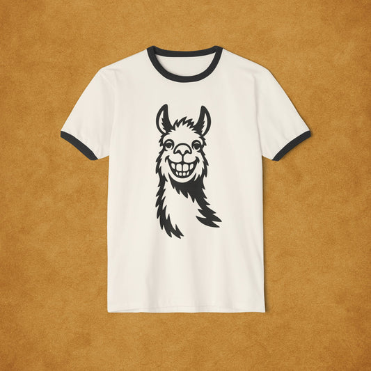 Funny Llama Ringer T-Shirt, Quirky Cotton Tee for Animal Lovers, Perfect Gift for Birthdays, Casual Wear